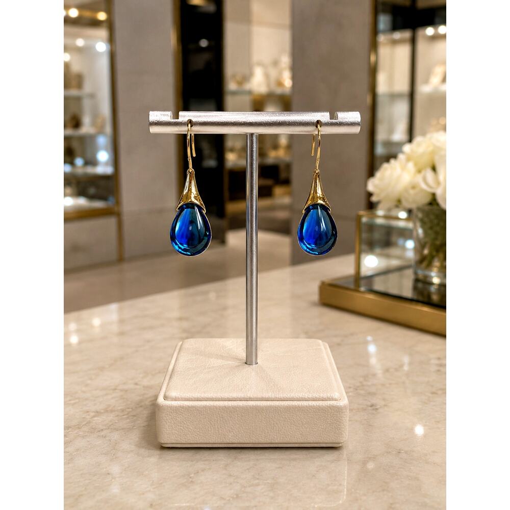 Water Drop Inlaid Opal Earrings - Blue